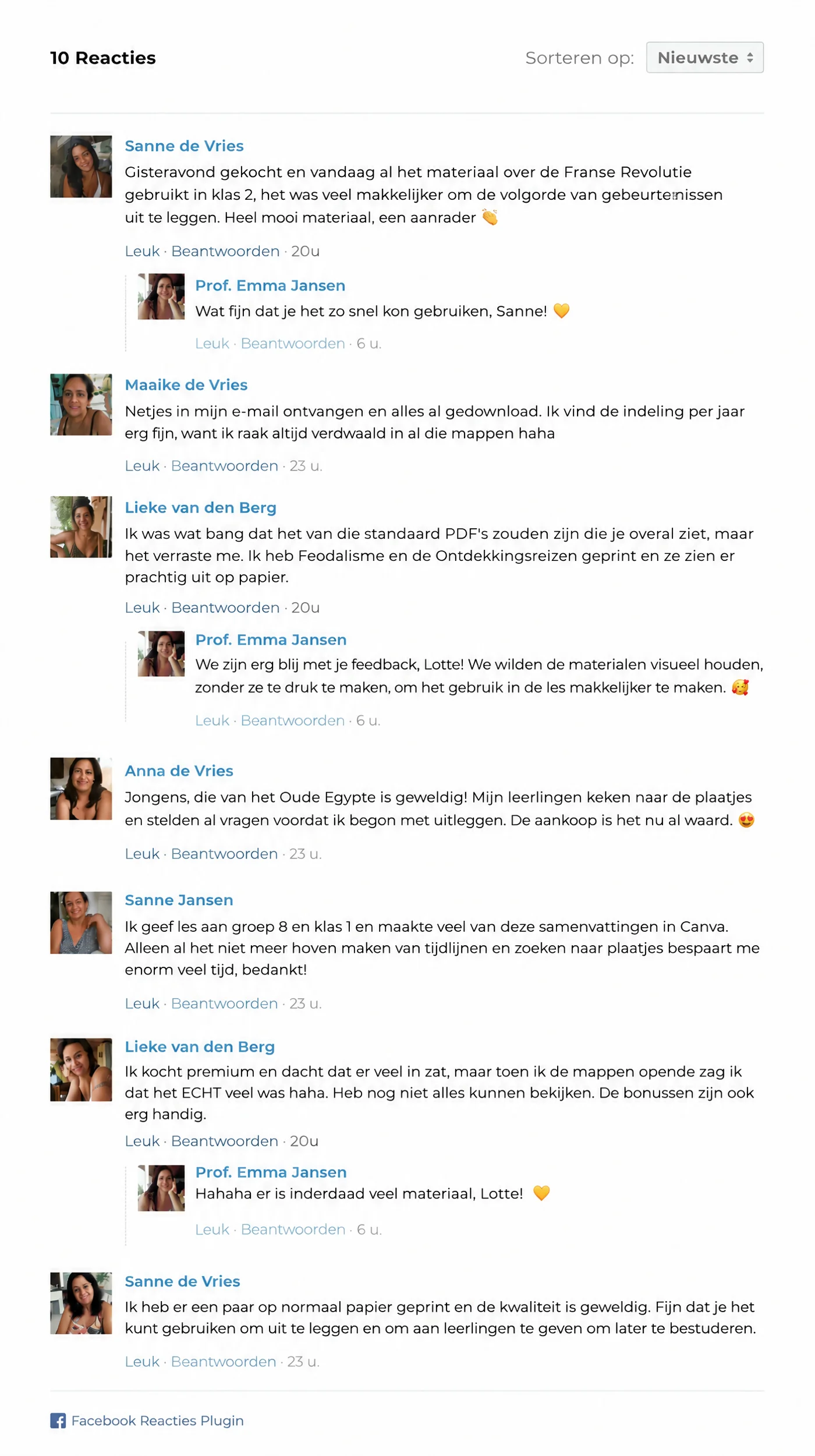 Reacties van docenten die de Visuele Geschiedeniskaarten kochten en gebruikten