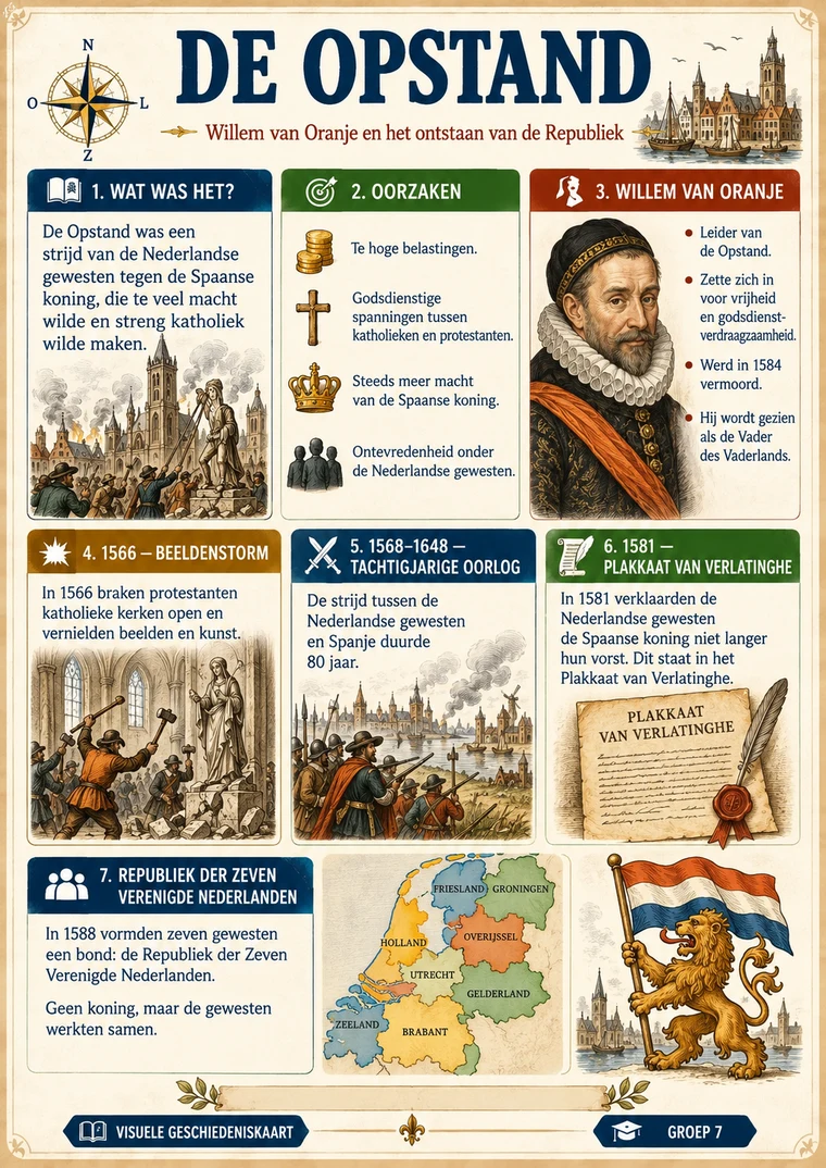 Visuele geschiedeniskaart over De Opstand en Willem van Oranje