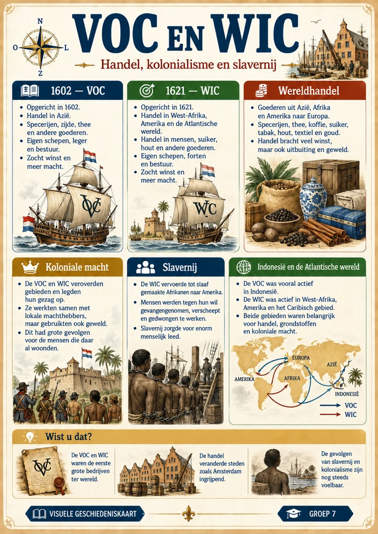 Visuele geschiedeniskaart over VOC, WIC, kolonialisme en slavernij