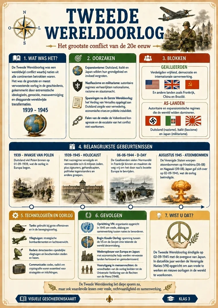 Visuele geschiedeniskaart over de Tweede Wereldoorlog